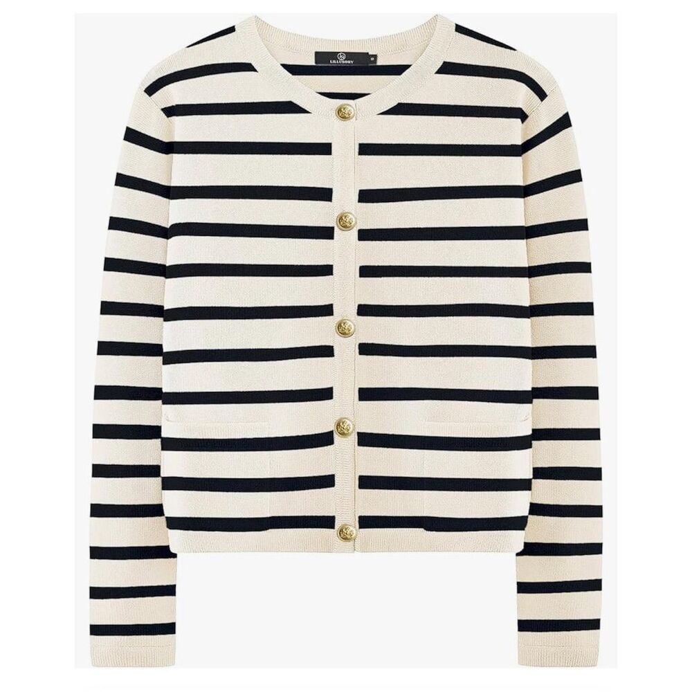 LILLUSORY Women's Striped Cardigan Sweater Multicolor M Long Sleeve Button-Down